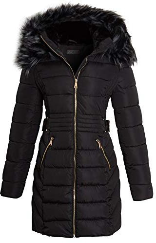 shelikes Women's Long Padded Coat Winter Warm Quilted Jacket Hooded Parka Coats With Removable Faux Fur Hood For Ladies