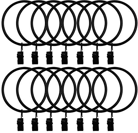 NA 14 Pack Strong Iron Metal Curtain Rings with Clips 2.5 Inch Diameter, Decorative Drapery Rustproof Curtain Rod Clip Ring, Durable Vintage Drapery Hooks with Clips (14PCS Black)