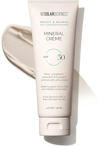 MDSolarSciences Mineral Creme SPF 50 - UV Resistant, Hydrating Mineral Cream - Daily Use Sun Defense And Skin-Boosting, Vitamin-Infused, Reef-Safe Formula - Vegan, Oil Free and Unscented - 3.4 oz