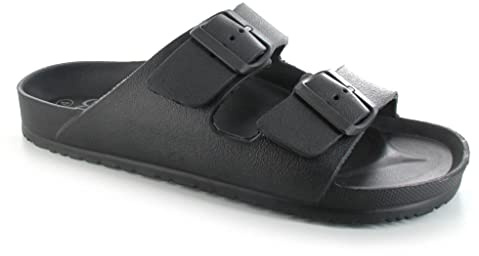 ella Ladies Double Buckle Slides (Black, uk_footwear_size_system, adult, women, numeric, medium, numeric_4)