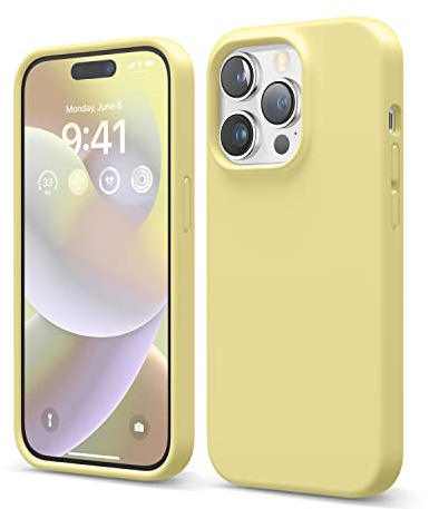 elago Liquid Silicone Case Kompatibel mit iPhone 14 Pro Hülle (6.1), Hochwertiges Silikon, Ganzkörperschutz - 4 Schichten stoßfeste Handyhülle, kratzfestes weiches Mikrofaserfutter (Gelb)