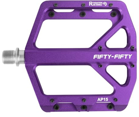 FIFTY-FIFTY Mountain Bike Pedals, Non-Slip and Aluminum Alloy Bicycle Flat Pedals, 9/16 Sealed Bearing, Lightweight and Wide Platform for All Mountain, Enduro, Downhill, E-Bike, MTB (Purple)