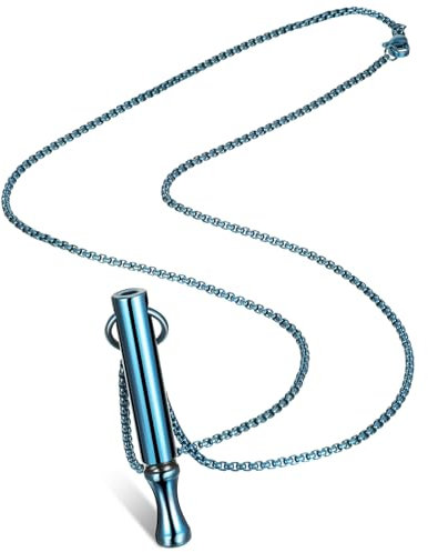 Fiada Angst Halskette Edelstahl Achtsame Atmung Halskette Angst Werkzeug Tiefe Atemübung Halskette Tragbare Angstlinderung Halskette für Herren Damen Meditation Stress (Klassisch, Blau)