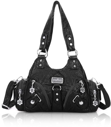 Angel Kiss Purses for Women Small Hobo Shoulder Bags Vagen Leather Multi-Pocket Tote Bag with Zipper (Black)