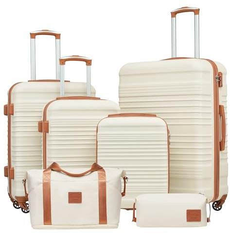 COOLIFE Koffer Set 6 Teilig: Luggage Set 16 20 24 28 + Reisetasche & Kulturtasche | ABS Hartschale, 360° Rollen & TSA-Schloss Für Europa, Kreuzfahrt & Auslandsstudium – Familienurlaub Essentials