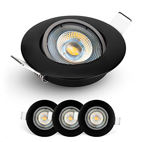EMOS Spot LED Encastrable 230V, 5W / 450lm, 50° orientable, Plafonnier LED encastré, blanc neutre 4000K, Lot de 3 Spots de plafond pour l'intérieur, extra plat, ronde, noir