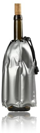 H HANSEL HOME Enfriador de Botellas de Vino con Gel - Rápido y Fácil, PVC Color Plata, Diámetro 11cm, Altura 21.5cm, Banda Elástica, 1 unidad
