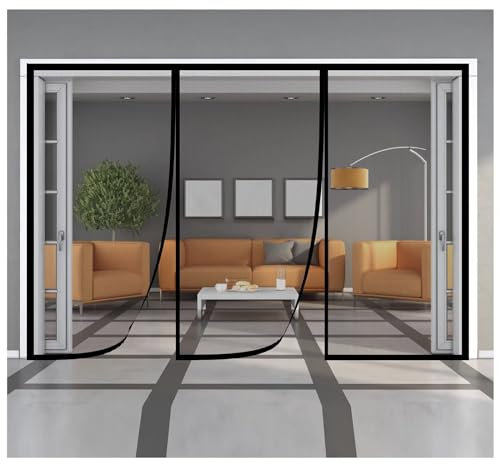 Magnet Fliegengitter Tür 235x195cm Insektenschutz Balkontür Magnet Fliegenvorhang für Schiebetür Küche Schlafzimmer Klebemontage Ohne Bohren,Schwarz