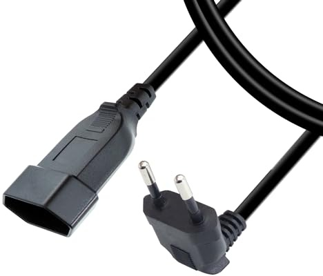 RIIEYOCA 90 graders europeisk rak vinklad förlängningskabel, typ C hane - hane till typ C hona, 2,5A/250 V, 0,75 mm² för PC, dator, bildskärm, TV, hushållsapparater, svart (1 m)