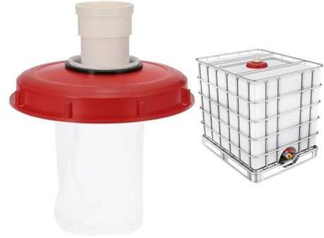 PATIKIL Straight IBC Lid Filter Cover, 245mm Plastic Ton Barrel Cover with Washable Nylon Filter IBC Tote Hose Adapter IBC Tank Container Accessories for Rainwater Tank, Red White