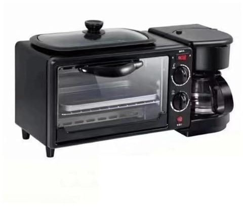 Fenteer Máquina de Desayuno 3 en 1 con cafetera Pequeños electrodomésticos de Cocina Estación Central de Desayuno Tostadoras Horno con Temporizador para