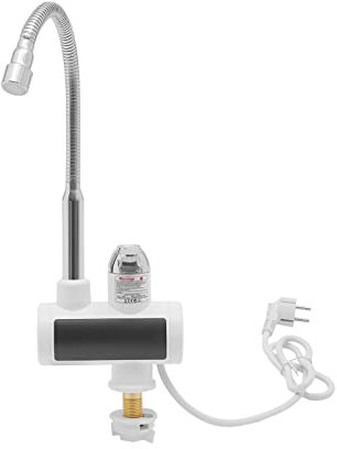 Konfiur 3000W Elektrischer Wasserhahn mit Durchlauferhitzer, 304 Edelstahl LED Warmwasserbereiter 360° Rotation Warmwasserhahn Wasserboiler, für Küche, Garten, Bad, Wohwagen, Camping（Weiß）