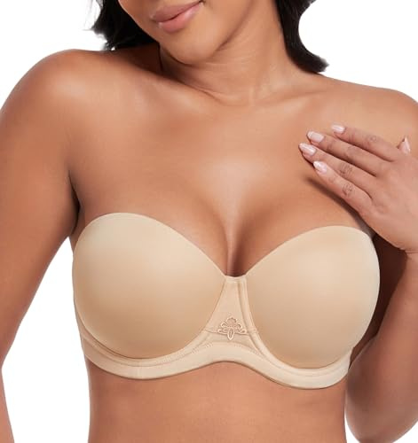 DotVol Women's Strapless Plus Size Underwired Contour Bra(Beige,44C)
