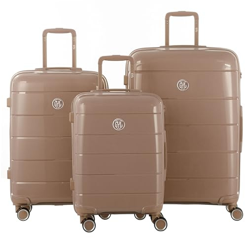 GYL Citadine, Set de 3 Valises Rigides, Taille S (55 cm) - 2,8Kg - 35L, Taille M (65 cm) - 3,8Kg - 65L et Taille L (75 cm) - 4,5Kg - 100L - Polypropylène - Sérrure TSA - Garantie à Vie, Champagne