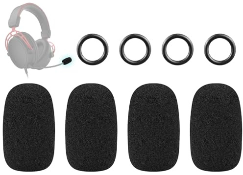 SOULWIT 4 Stück Schutz Mikrofon Schaum Abdecken Pop Filter für Hyperx Cloud/Alpha/Chat/Core/Flight/Mini/Orbit/Revolver/Stinger Series Kopfhörer, Mikrofon Abdeckung Windschutz für Hyperx Cloudx Headset