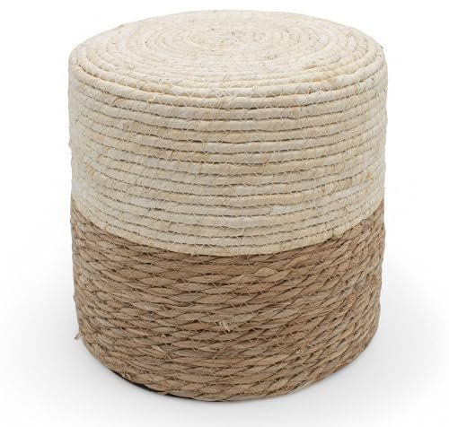 Seegras Sitzhocker Vintage Natur - 30 cm - Naturfaser Boho Sitzpouf - Jute Fußhocker Pouf als Hocker Fußablage Tritthocker Sitzkissen Fußkissen Sitzgelegenheit