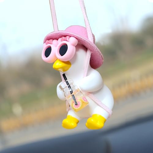 Accesorios colgantes para espejo retrovisor de pato oscilante, adorno colgante para coche, espejo retrovisor interior, adornos para decoración de manualidades, muñeca para cumpleaños