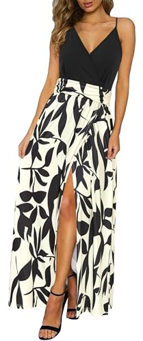 Newshows Vestido largo de verano para mujer, cuello en V, tirantes delgados, sin mangas, casual, con abertura, L