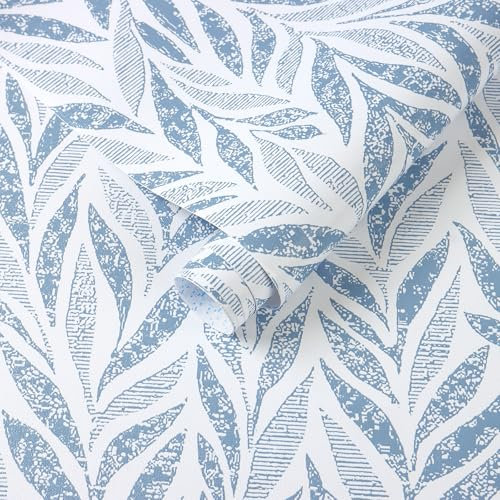 Yomshi 44CM*3M Blue Floral Peel and Stick Wallpaper Boho Self-Adhesive Wallpaper Vintage Leaf & Botanical Pattern Waterproof Vinyl for Cabinets, Accent Walls & DIY Home Décor Easy Install Bubble Free