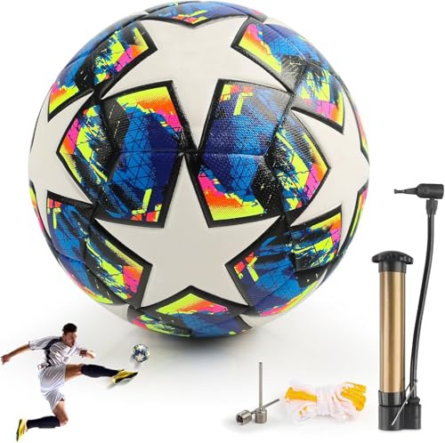 Ballon Entraînement Ligue Des Champions, Championsleague Fußball, Ballons Entraînement Football, Ballon De Football En Taille 5, Avec Pompe,Aiguille à Air,Sac Filet, pour Jeu Régulier Et Entraînement