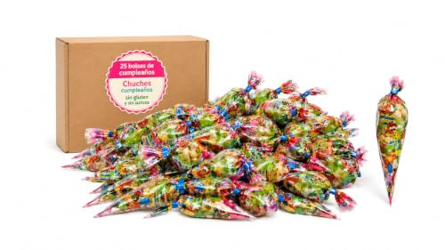 25 Bolsas Chuches Cumpleaños Gominolas Infantiles Chucherías Surtidas Sin Gluten Detalles Fiesta Niños Regalo Piñata Escolar Conos Coloridos Sorpresa Animada Alegría Dulces Originales Eventos