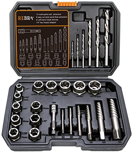 Screw Extractor and Left-Hand Drill Bit Set, Easy Out Broken Bolt Remover Reverse Cobalt HSS Steel Drill Kit, Ez Out Stripped, Rounded-Off, Damaged Bolts, Screws&Studs Removal Tool (26-Pieces)