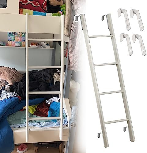 Escalera de litera de 130 cm con ganchos. Escalera corta de repuesto para caravana, para loft, dormitorio, caravana, color blanco, diseño duradero que ahorra espacio