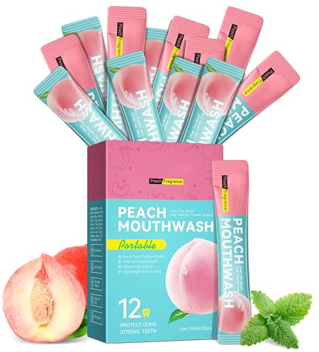 Liillya Bain de Bouche Format Voyage Pêche Menthe, Sans Alcool, Sachets Individuels, Haleine Fraîche, Soin Buccal Naturel, Gencives & Dents, Conforme TSA, Pack de 20
