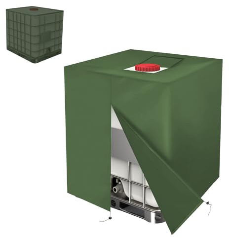 Copertura per Serbatoio IBC 1000L con Cerniera – Telo Protettivo Impermeabile in Tessuto Oxford 420D Anti-UV e Antipolvere – Rivestimento per Contenitore Acqua Piovana, 120x100x116cm (Verde)