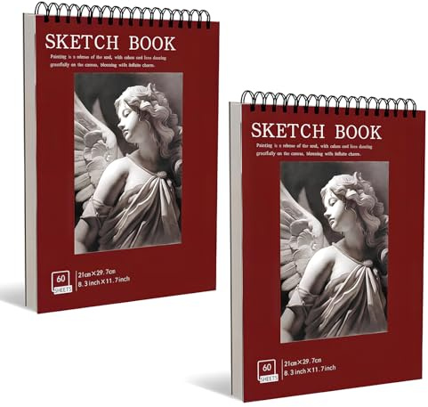 Eclove 2 Stück Skizzenbuch A4, 120 Blatt/240 Seiten 100 g/m² Zeichenblock Säurefreies Papier für Künstler, Skizzenblock Spiralgebundenes für Kinder Erwachsene Zeichnen Ausmalen Malen und Journaling