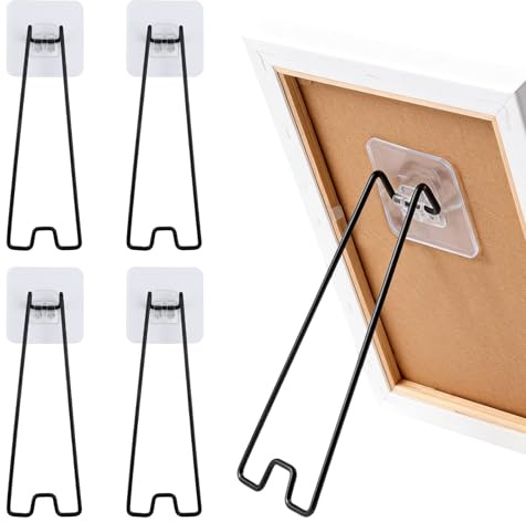 4 soportes autoadhesivos para marcos de fotos, soporte de mesa de caballete, soporte de metal para marcos de fotos con función autoadhesiva, mesa de pie para fotos y decoración del hogar