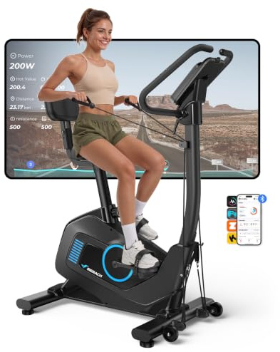 MERACH Indoor Exercise Bike with Automatic Resistance, Home Trainer with Bluetooth, 16 Level Adjustable Resistance Setting, Professional LCD Data Screen, Heart Rate and Pulse Test