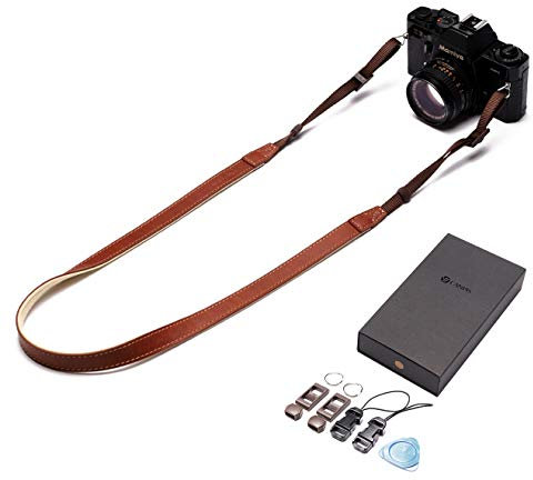 CANPIS CP008 Sangle en cuir véritable à fermeture rapide pour appareil photo Nikon Canon Sony Pentax Leica Olympus Fuji Tous les appareils photo reflex numériques Marron