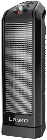 Lasko Oscillating Ceramic Tower Space Heater for Home with Overheat Protection, Adjustable Thermostat, and 2 Speeds, 15.7 Inches, Black, 1500W, CT16450