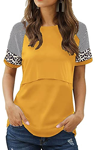 Smallshow Camiseta Lactancia Verano Manga Corta Maternidad Ropa Embarazada Top,Yellow,XXL