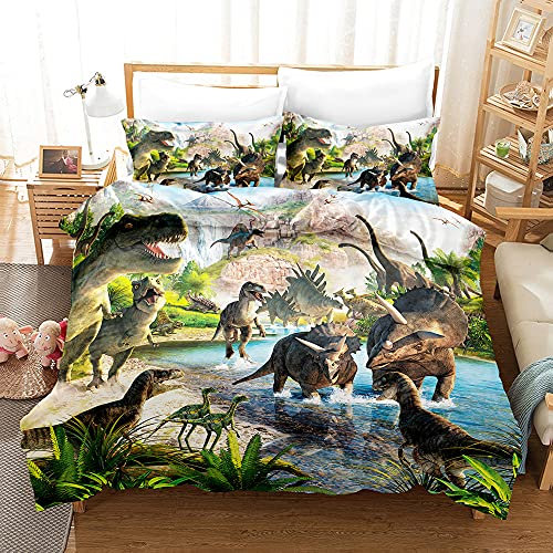 Zqylg Jungen Mädchen Dino Bettwäsche, Kissenbezug 80x80 + Bettbezug 135x200 cm, Jurassic Bunter Dinosaurier, 100% Polyester Baumwolle, Kinderbettwäsche, Teenagerbettwäsche (01,135 X 200)
