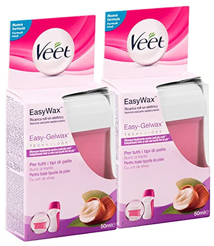 2x Veet EasyWax Ricarica per Roll-On Elettrico con Easy Gelwax Technology per Tutti i Tipi di Pelle - 2 Ricariche da 50ml ognuna
