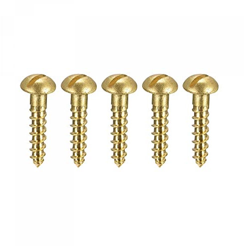 sourcing map Tornillos para madera M2.5 x 12 mm Cabeza redonda ranurada Tornillo autorroscante de latón 50 piezas