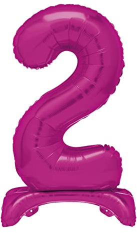 Unique Hot Pink Standing Number 2 Foil Balloon 30, Packaged