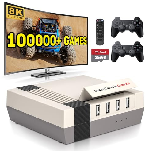 Kinhank Retro Game Console with 100000+Games,Super Console CUBE X3 Video Game Console with EmuElec 4.5/Android 9/CoreE,8K Output,2.4+5G,BT 4.0,Emulator Console Compatible with Most Emulators,Best Gift