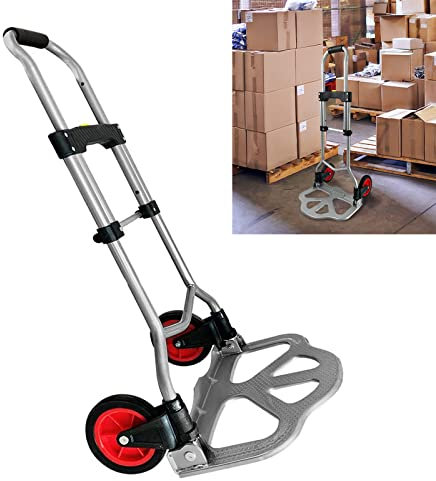YRHome Diable Pliable en Acier - Chariot de Transport - Chariot à Main empilable avec poignée réglable en Hauteur et Roues - Surface de Chargement antidérapante jusqu'à 60 kg -