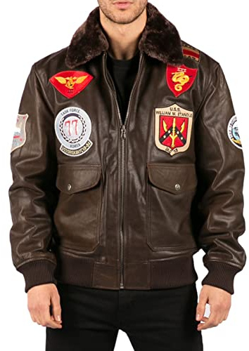 TruClothing Blouson pour Homme en Cuir véritable US Air Force Aviateur Pilote col fourré - Marron XL