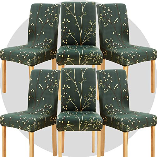 ZHILING Stuhlhussen Bezüge Set von 6 Super Fit Stretch abnehmbare waschbare Esszimmerstuhl Protector Cover Sitzbezug für Hotel, Esszimmer, Zeremonie, Bankett Hochzeitsfeier (Dunkelgrüne Triebe)