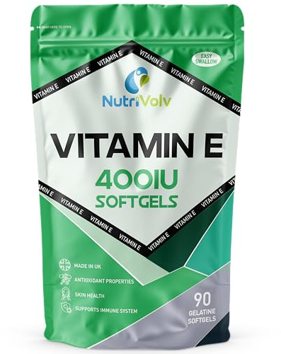 Nutrivolv Vitamin E 400IU - 90 Softgels | Antioxidant Supplement for Skin Support & Cell Protection | Helps Reduce Oxidative Stress, Promotes Healthy Skin & Immune Support