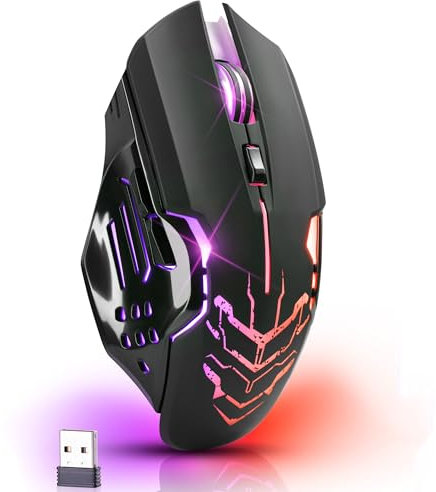 Defender® Katana Kabellose Gaming Maus - Geräuschlose Klicks - 5 programmierbare Tasten - RGB-Beleuchtung(On/Off) - bis zu 240 hrs Akkulaufzeit - Wireless Gamer Maus für PC, Mac, Laptop