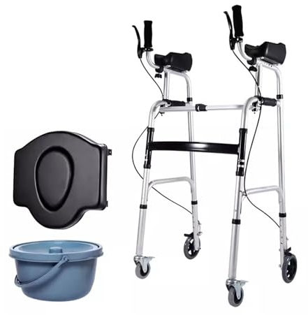 Joyfitness Gehbock für Senioren,Klappbarer Standard-Gehhilfe mit abnehmbarem Sitz und abnehmbaren gepolsterten Armlehnen, Stehrahmen für Hemiplegie-Rehabilitation, leichte Gehhilfe