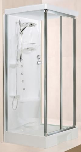 Novellini New Holiday S2F Idromassaggio con Tettuccio e Soffione 100x80 cm Cabina Doccia Multifunzione Parete Apertura Soffietto Miscelatore Termostatico Vetro Trasparente Profilo Silver Alto 217,5cm