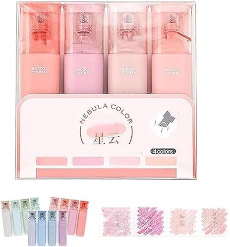 NIJIESHENG 4PCS Glitter Highlighter Marker, Glitzer Textmarker Stift, Nebula Color Glitter Textmarker Set mit Keilspitze, Fluoreszierende Stifte für Erwachsene und Kinder (Rosa)