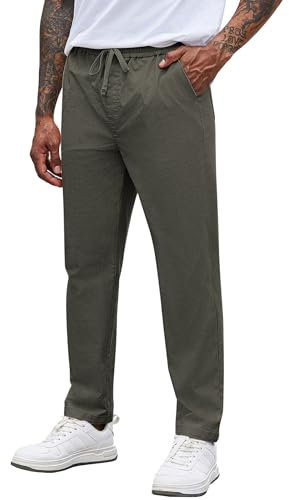 COOFANDY Herren Hose Modern Hose Schlupfhose Baumwolle Freizeithose Herren Lang Herrenhose mit Gummibund Chino-Hose mit Taschen Stretch Hose Armeegrün XL