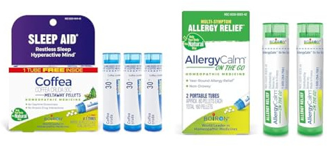 Boiron Coffea Cruda 30C 240 Pellets and AllergyCalm On The Go 160 Pellets Homeopathic Bundle
